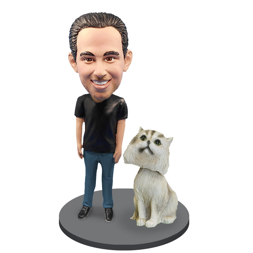 Custom Male with Custom Pet Cat Bobblehead
