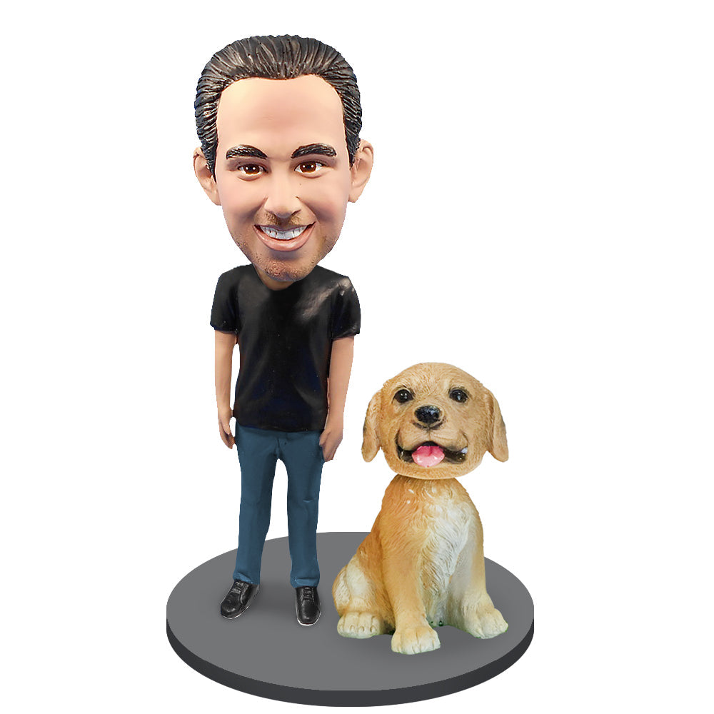 Custom Male with Custom Pet Dog Bobblehead