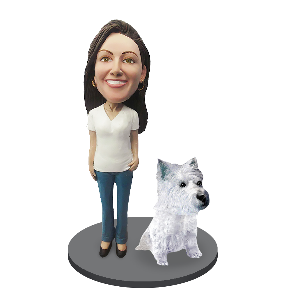 Custom Female with Custom Pet Dog Bobblehead - Westhighland Terrier