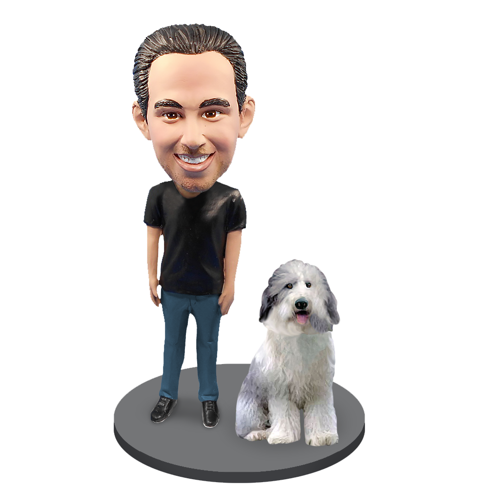Custom Male with Custom Pet Dog Bobblehead - Sheep Dog