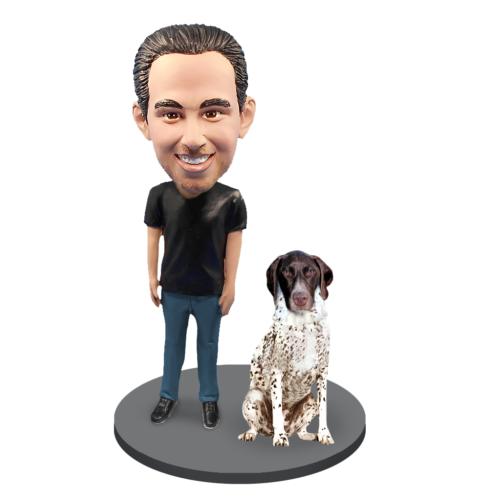 Custom Male with Custom Pet Dog Bobblehead - Pointer