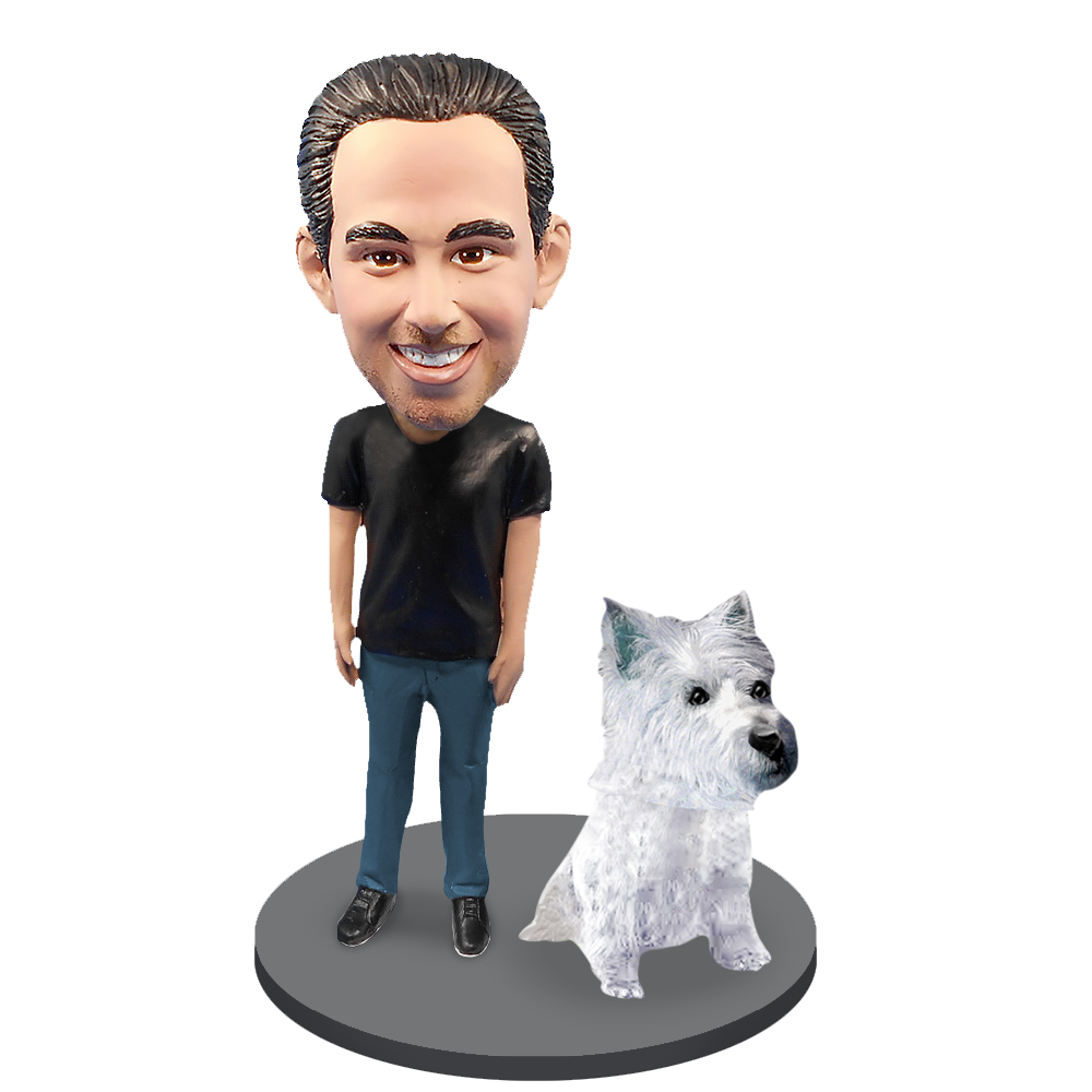 Custom Male with Custom Pet Dog Bobblehead - Westhighland Terrier