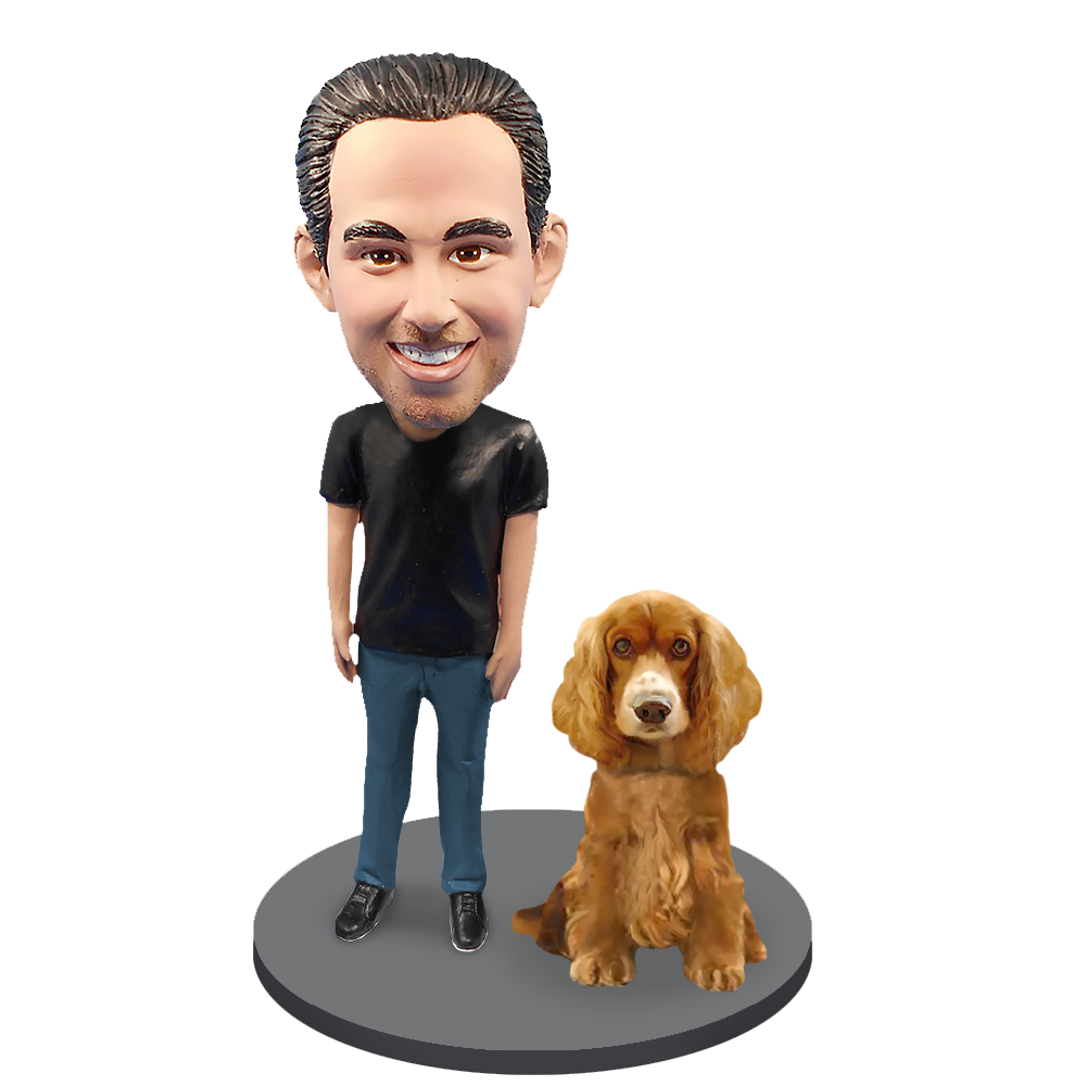 Custom Male with Custom Pet Dog Bobblehead - Cocker Spaniel