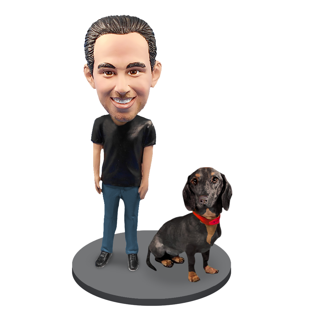 Custom Male with Custom Pet Dog Bobblehead - Dachshund