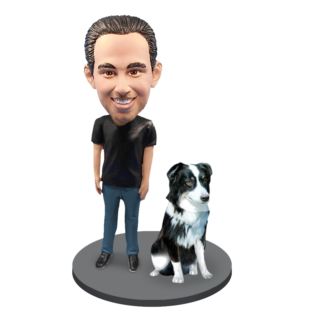 Custom Male with Custom Pet Dog Bobblehead - Australian Shepherd