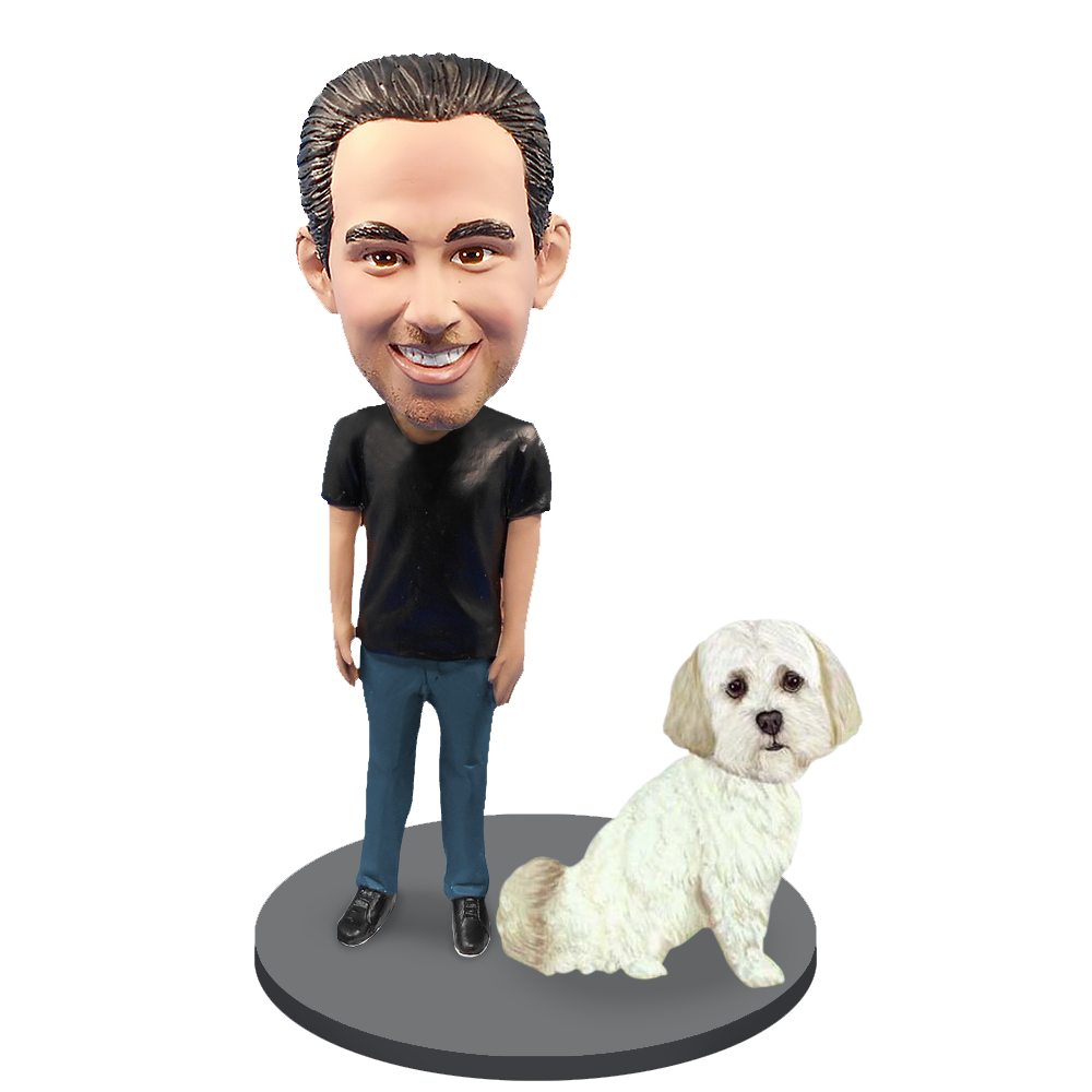 Custom Male with Custom Pet Dog Bobblehead - Shih Tzu