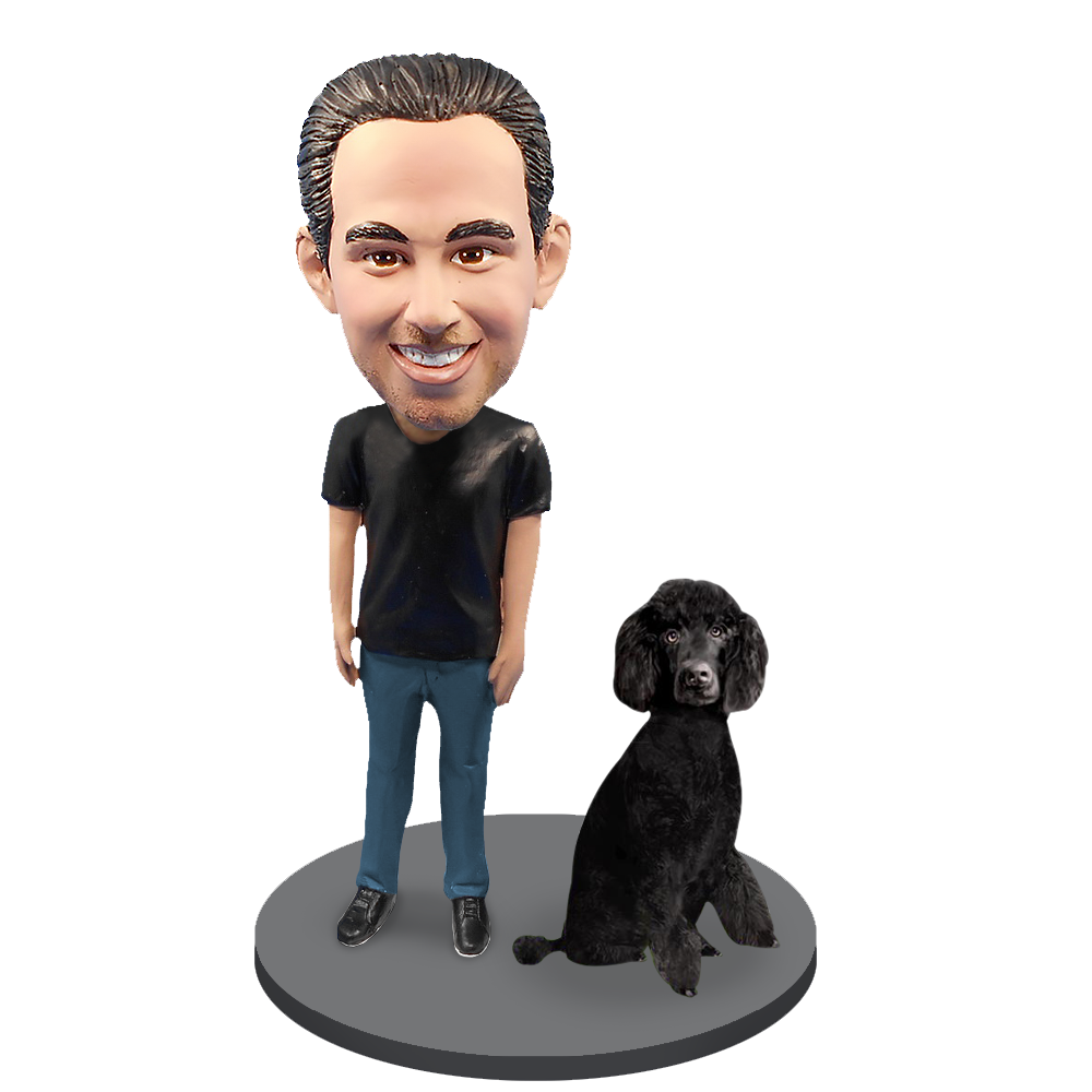 Custom Male with Custom Pet Dog Bobblehead - Poodle Black