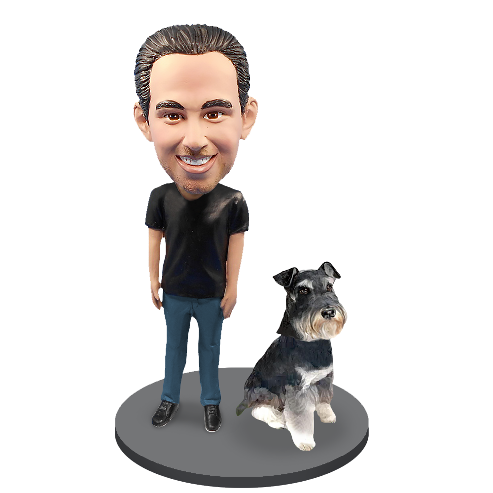Custom Male with Custom Pet Dog Bobblehead - Schnauzer Mini