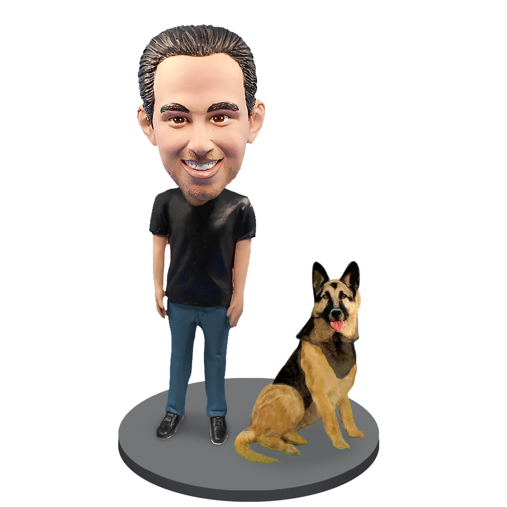 Custom Male with Custom Pet Dog Bobblehead - German Shepherd