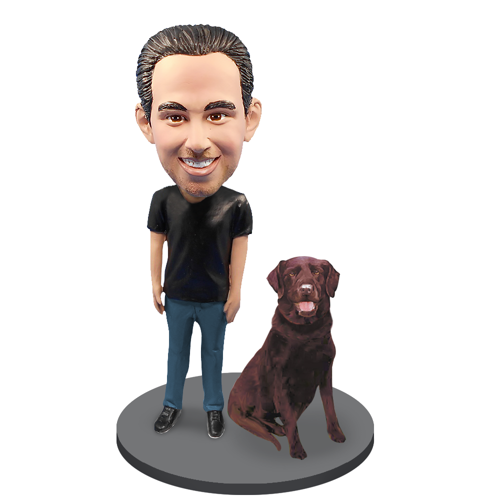 Custom Male with Custom Pet Dog Bobblehead - Chocolate Labrador