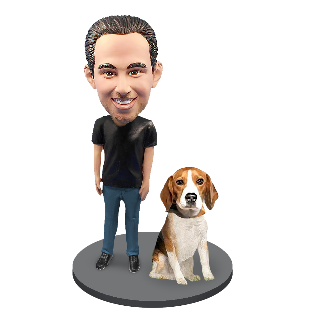 Custom Male with Custom Pet Dog Bobblehead - Beagle