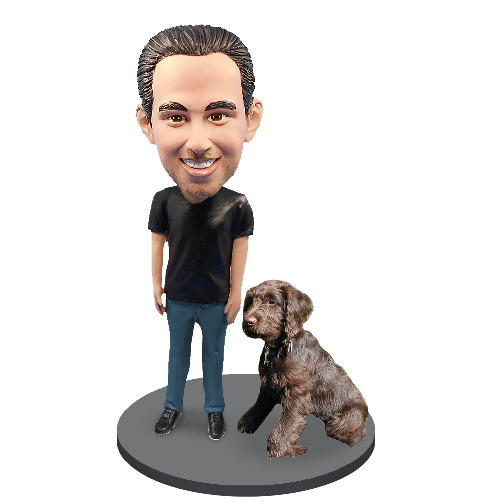 Custom Male with Custom Pet Dog Bobblehead - Labradoodle